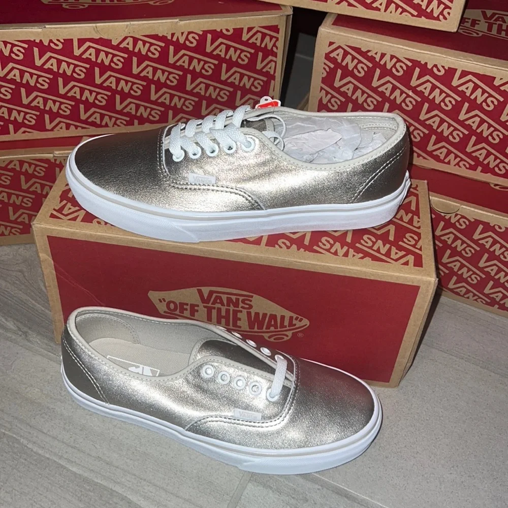 🔥 VANS AUTHENTIC FOIL GRAY GOLD SHOES LACE UP 🔥 - Picture 1 of 6